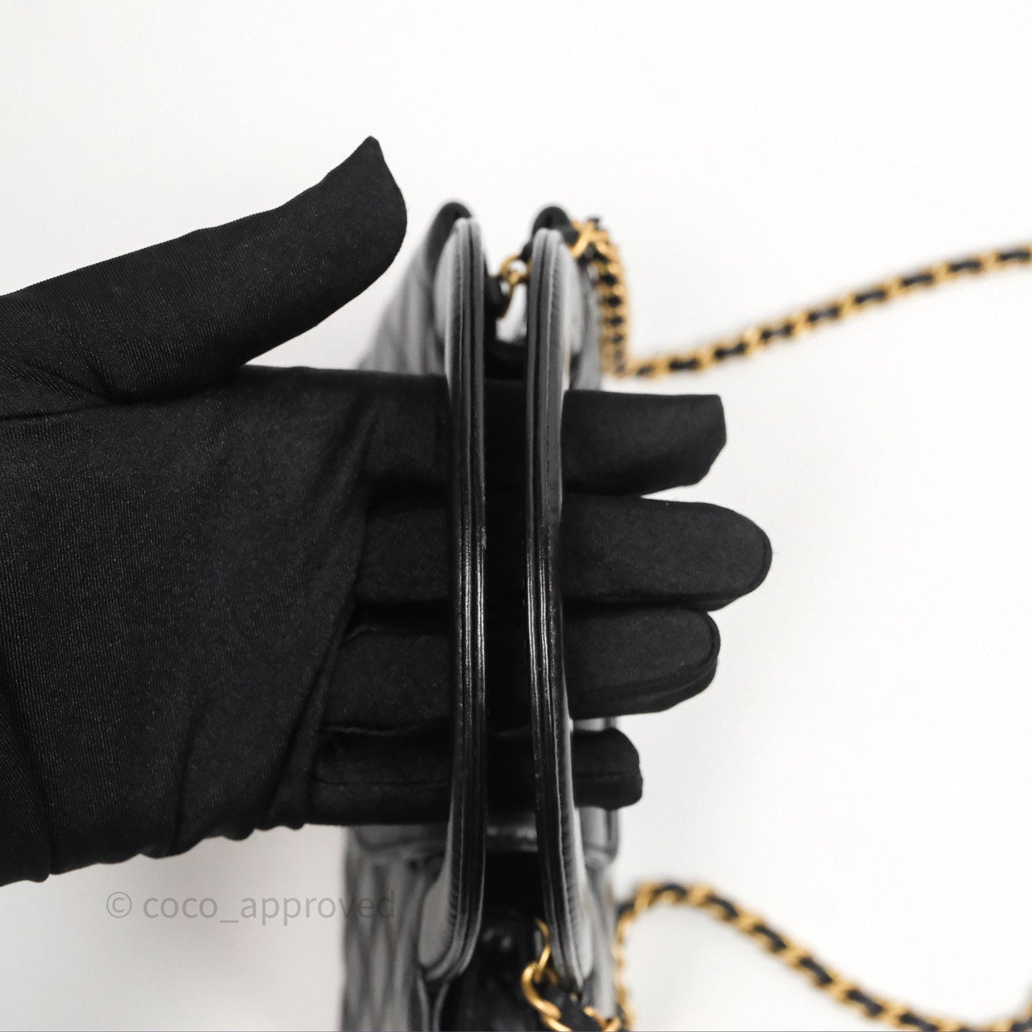 Chanel Kelly Bag Quilted Black Shiny Crumpled Calfskin Aged Gold Hardware