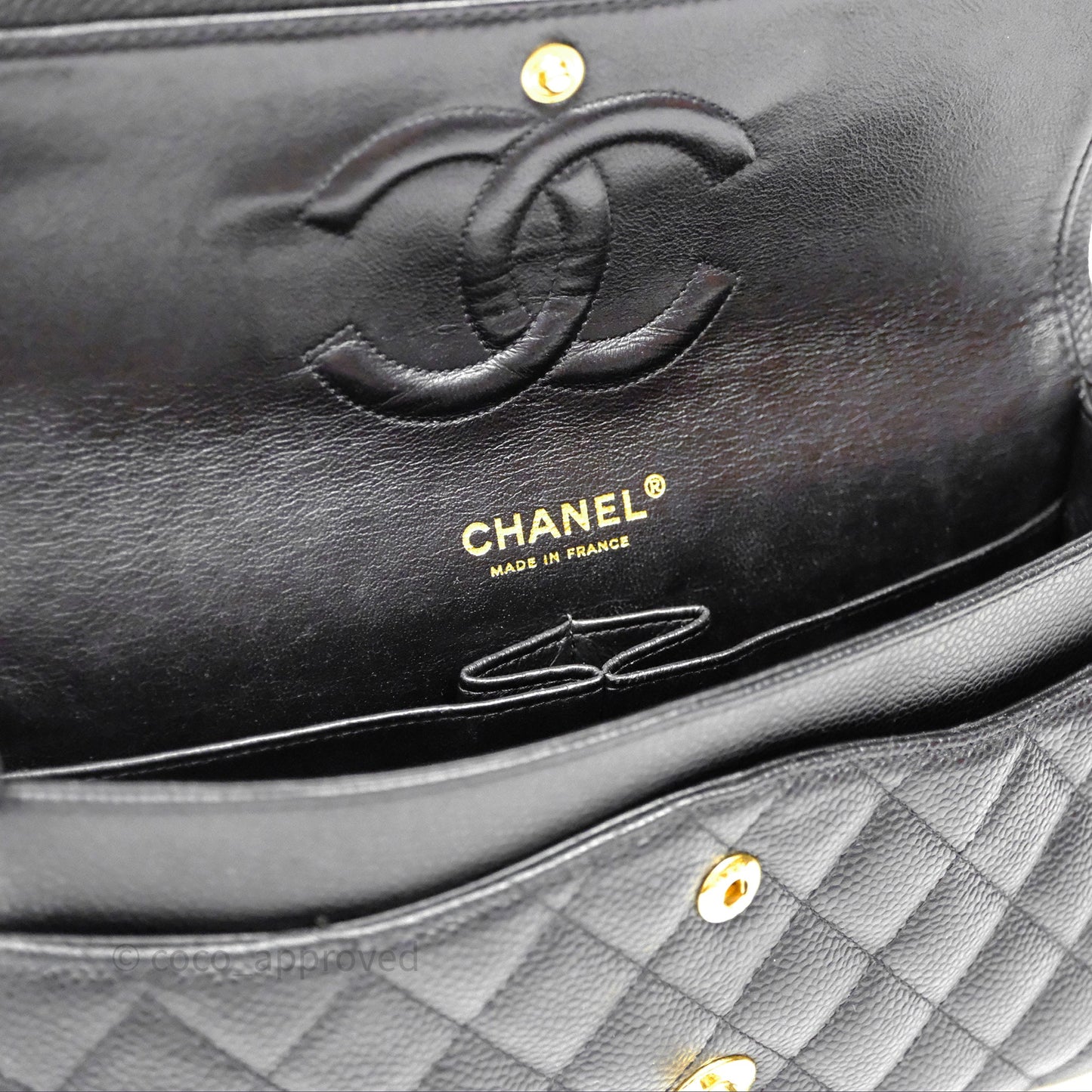Chanel Classic M/L Medium Flap Quilted Black Caviar Gold Hardware