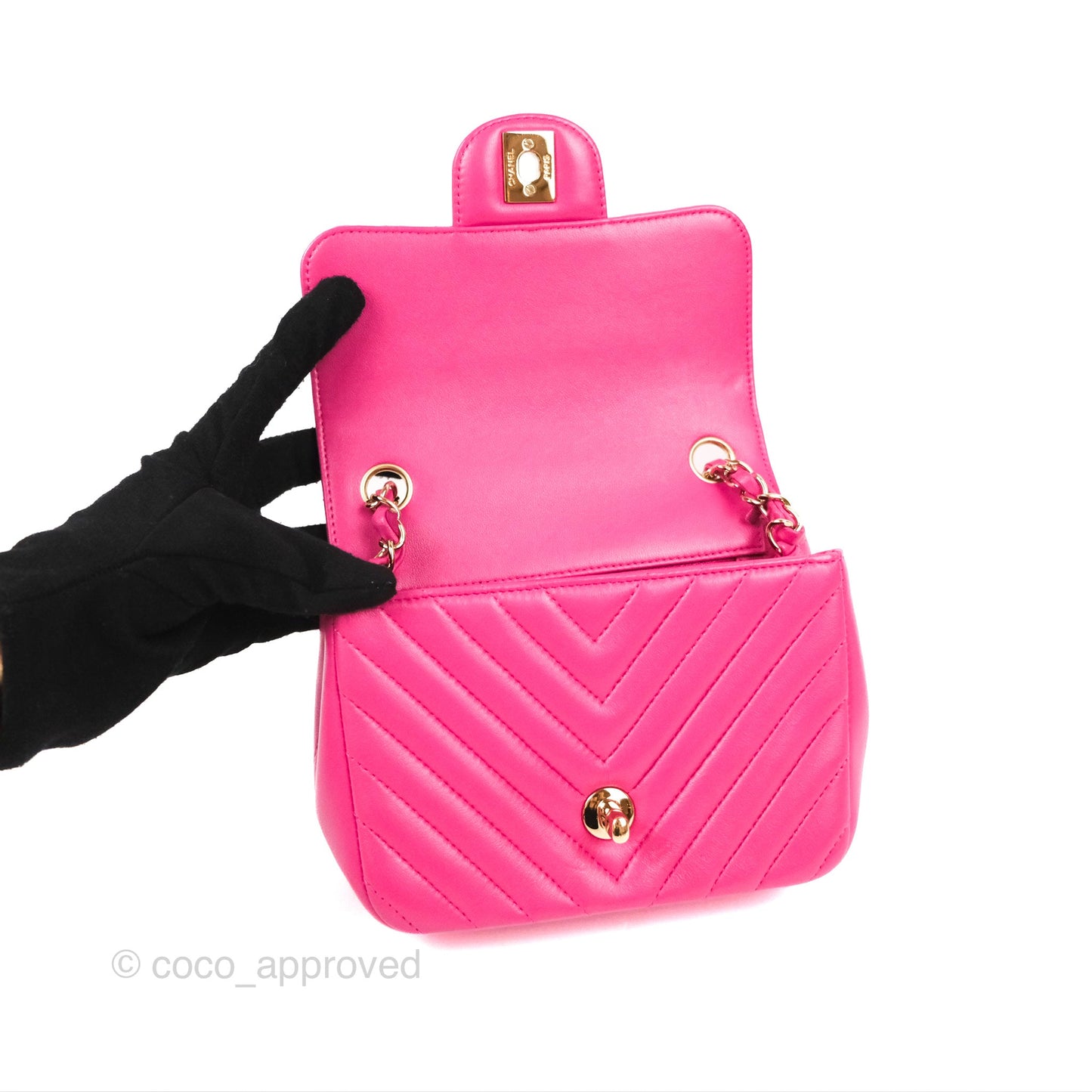 Chanel Chevron Mini Square Flap Pink Lambskin Gold Hardware