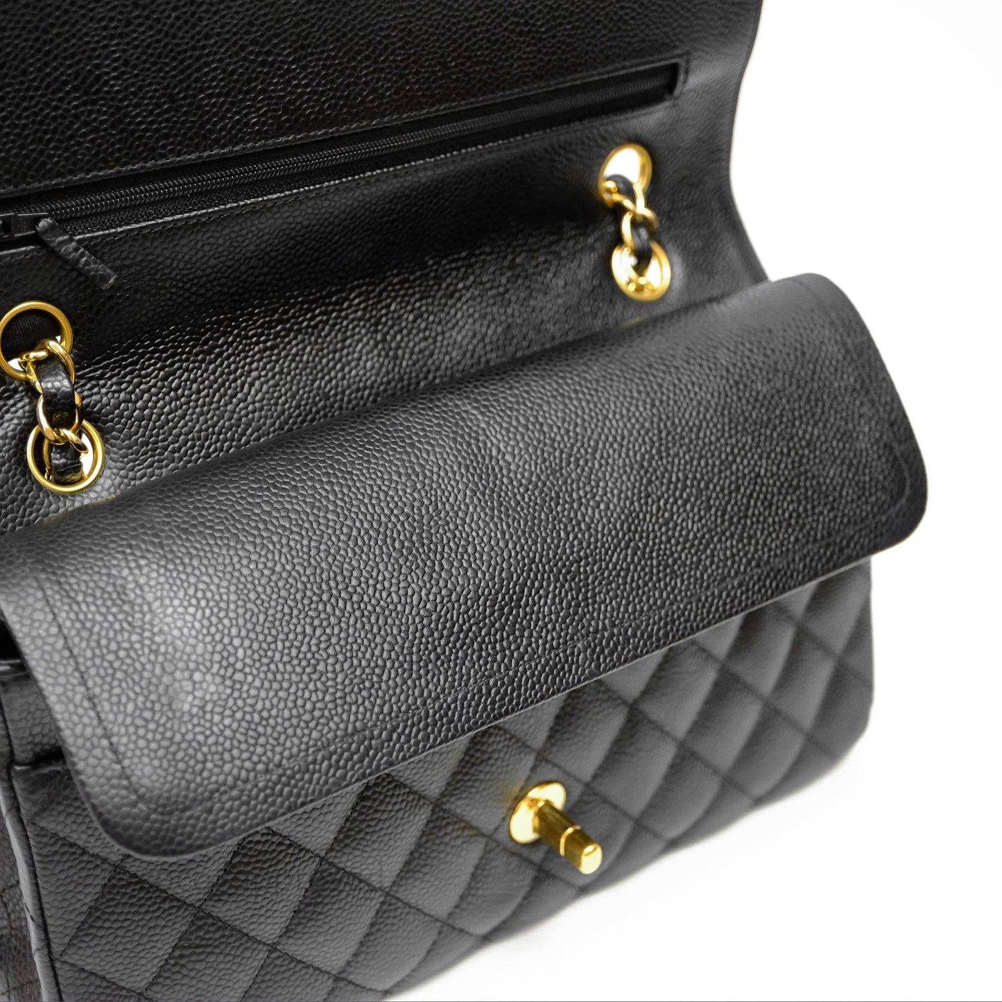 Chanel Classic M/L Medium Flap Quilted Black Caviar Gold Hardware