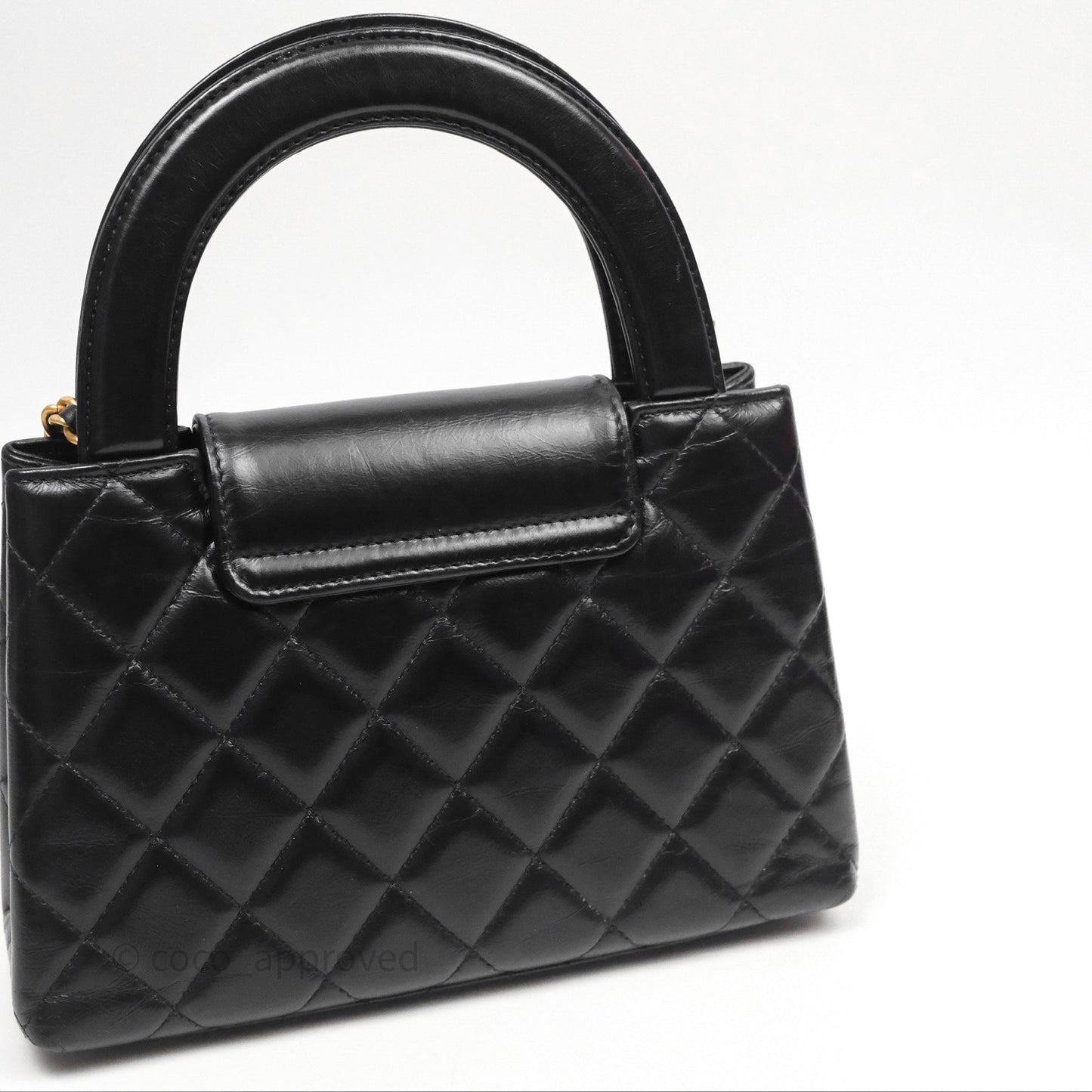 Chanel Kelly Bag Quilted Black Shiny Crumpled Calfskin Aged Gold Hardware