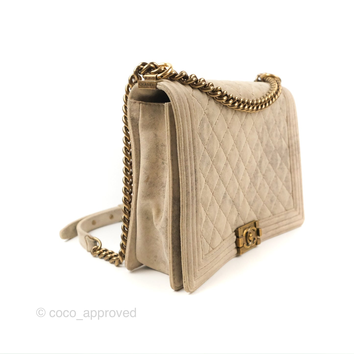 Chanel Boy Flap Bag Quilted Distressed Suede Large