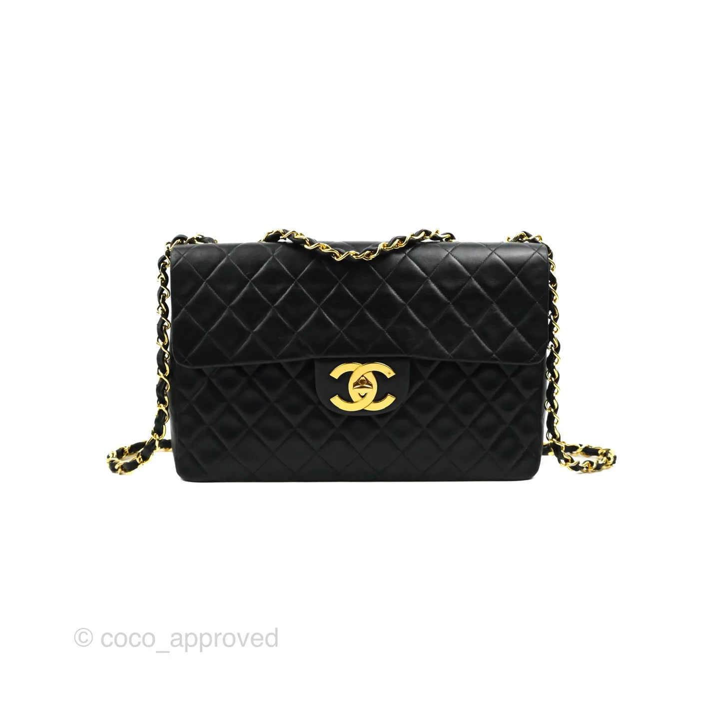 Chanel Vintage XL Jumbo Single Flap Black Lambskin 24K Gold Hardware