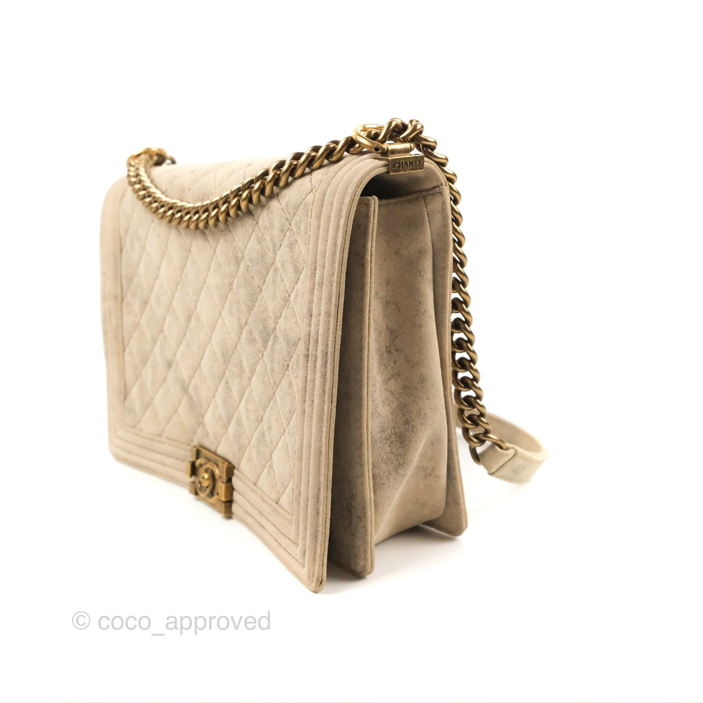 Chanel Boy Flap Bag Quilted Distressed Suede Large