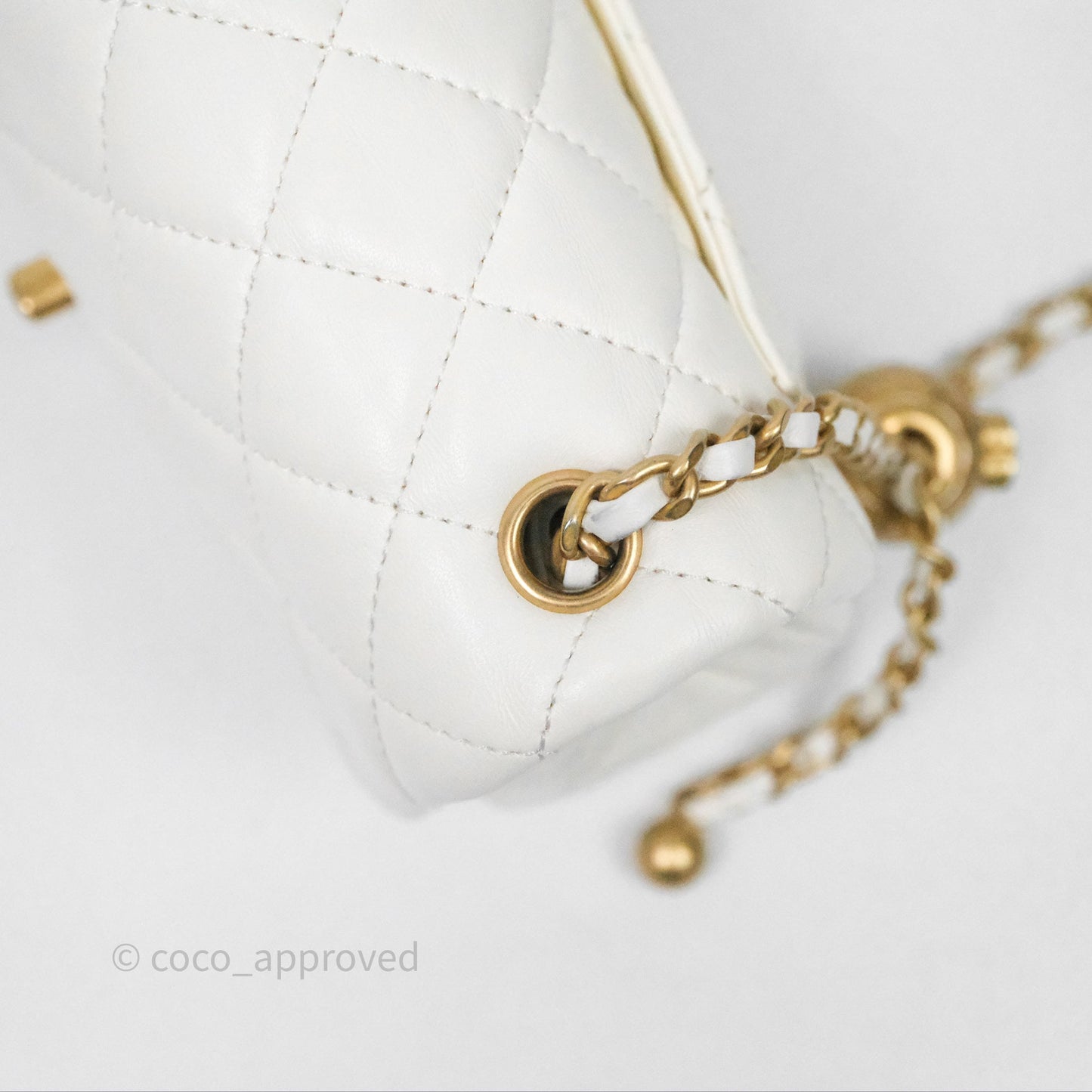 Chanel Mini Rectangular Pearl Crush Quilted White Lambskin Aged Gold Hardware