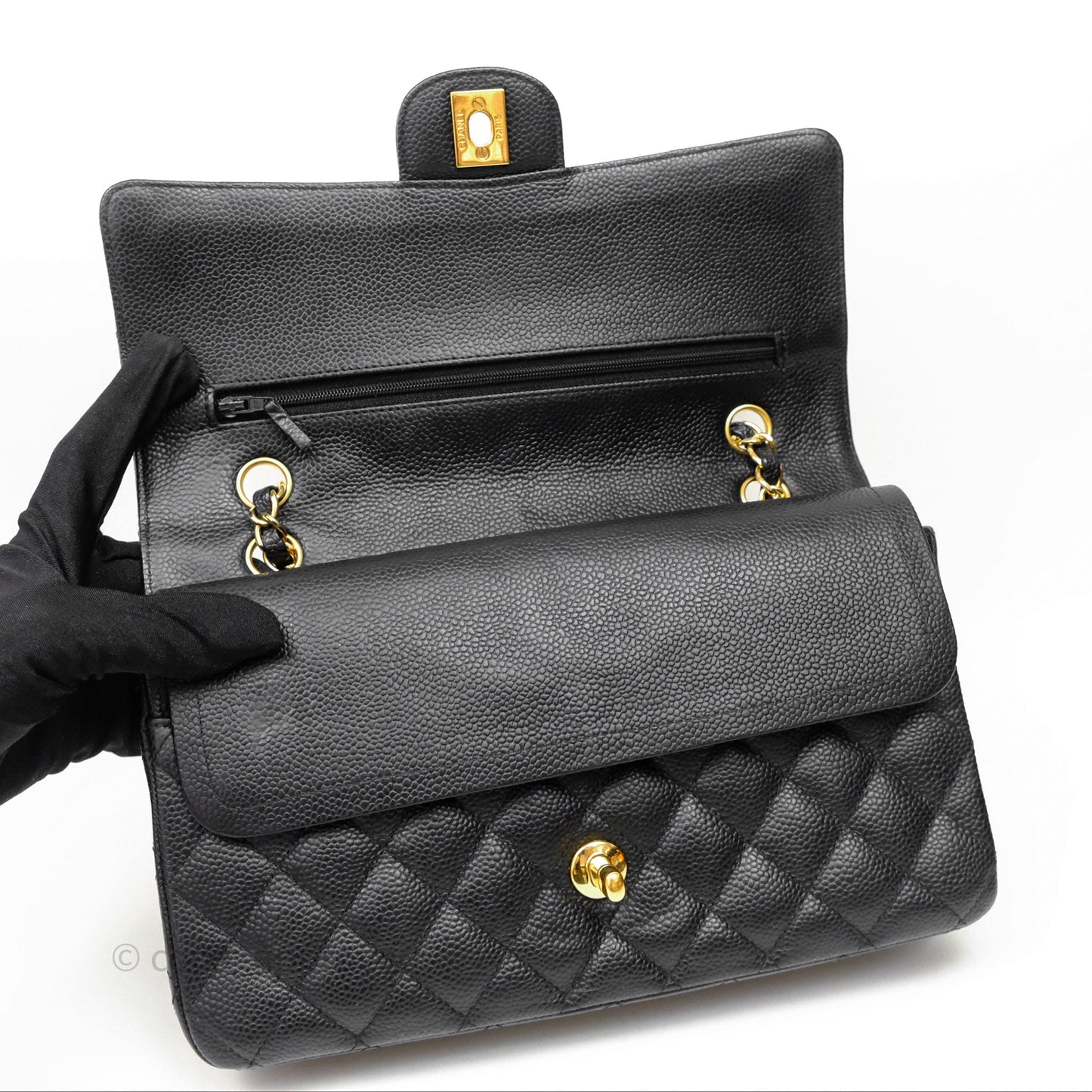 Chanel Classic M/L Medium Flap Quilted Black Caviar Gold Hardware