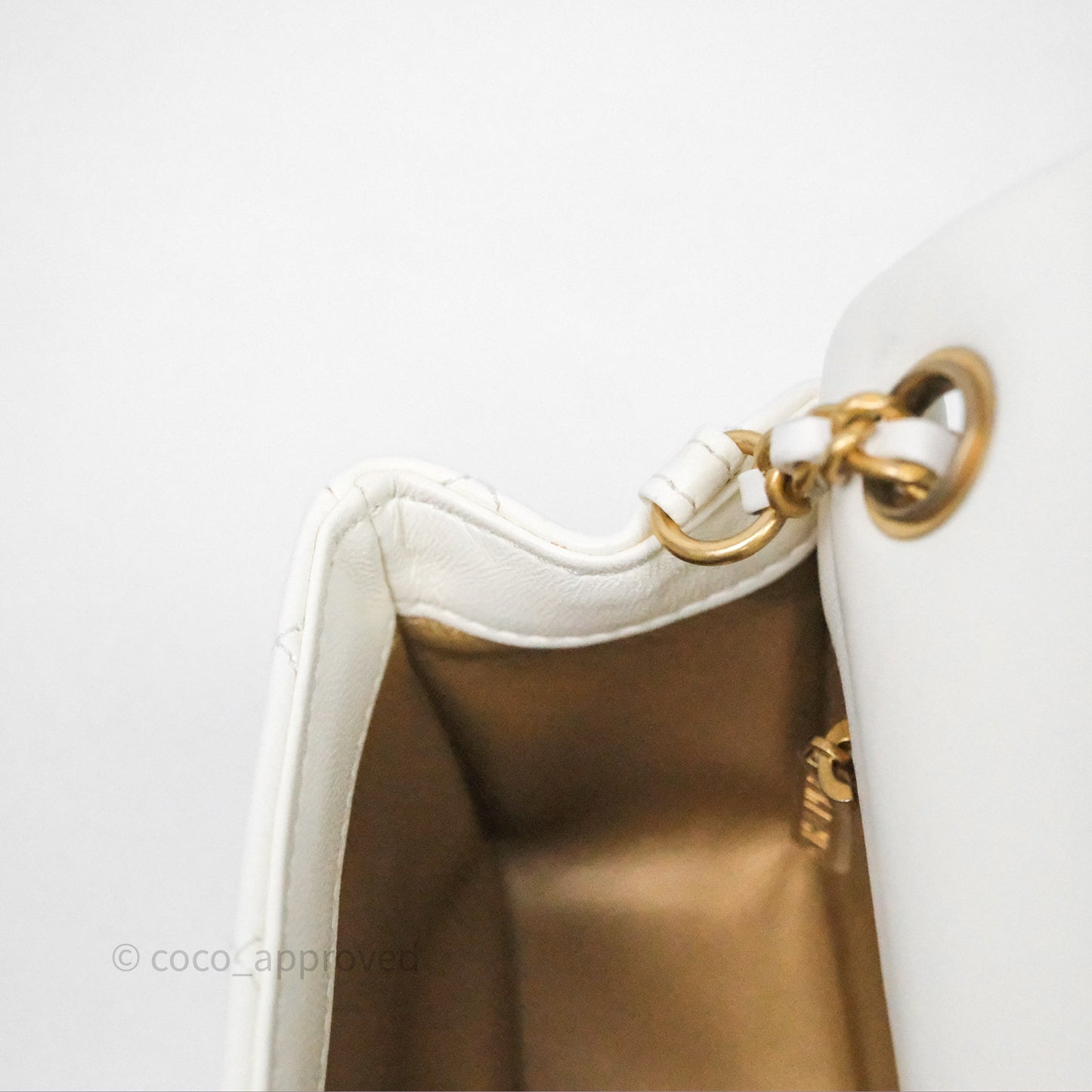 Chanel Mini Rectangular Pearl Crush Quilted White Lambskin Aged Gold Hardware