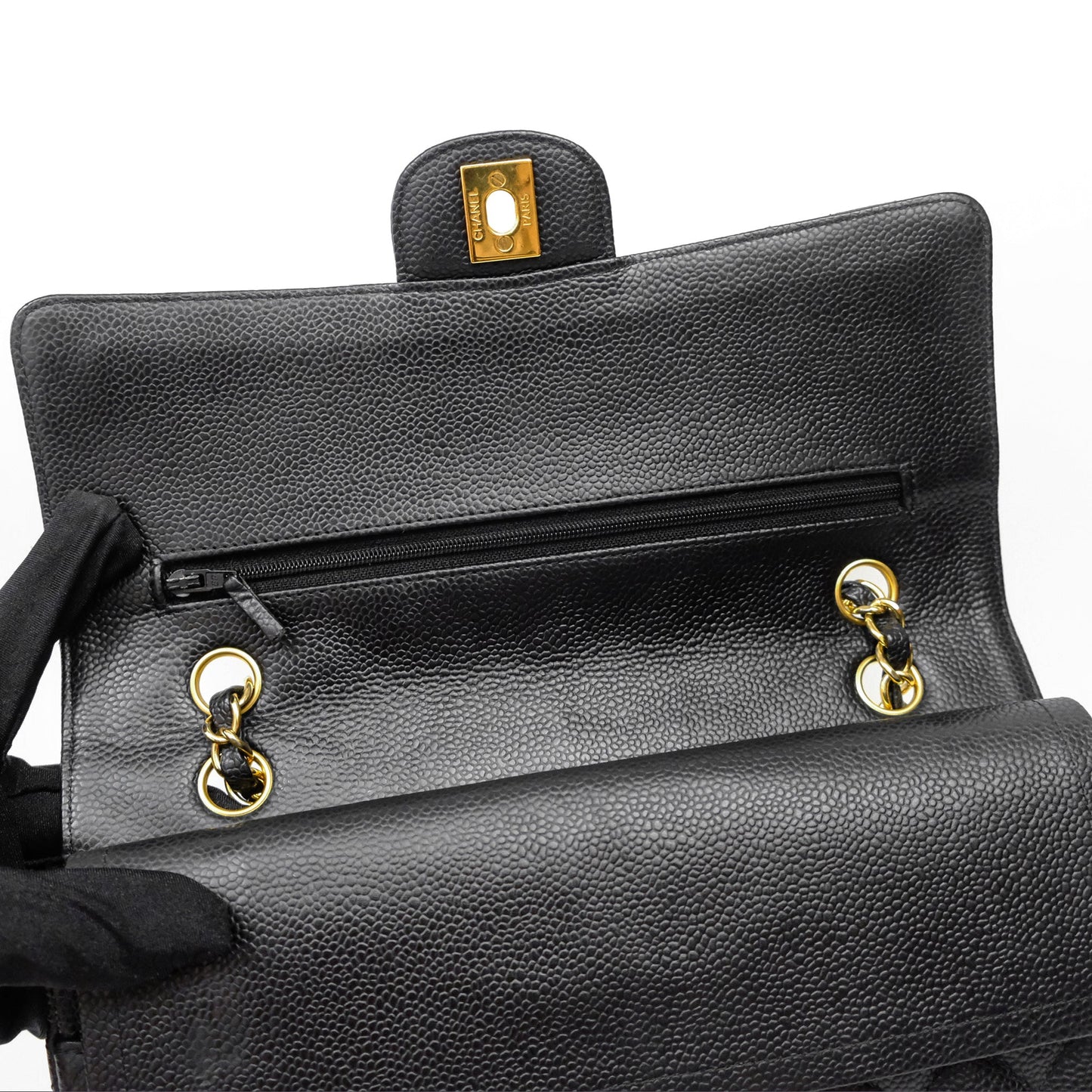 Chanel Classic M/L Medium Flap Quilted Black Caviar Gold Hardware