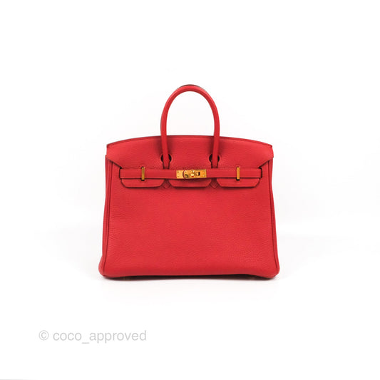 Hermes Birkin 25 Togo Rouge Vermillon Gold Hardware