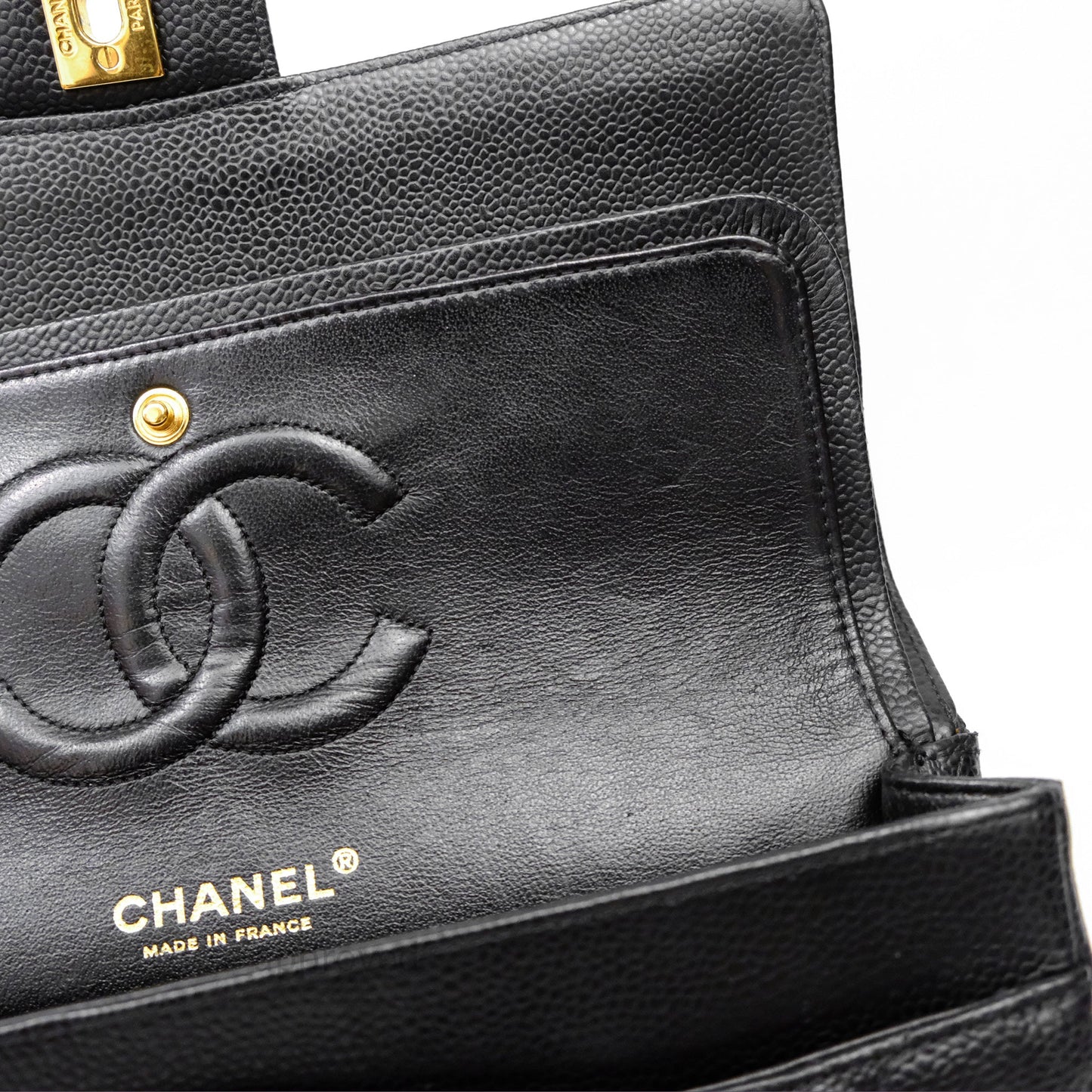 Chanel Classic M/L Medium Flap Quilted Black Caviar Gold Hardware