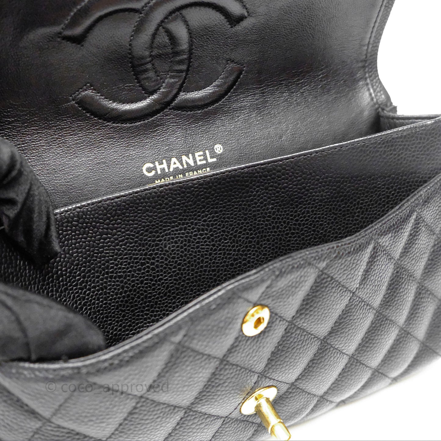 Chanel Classic M/L Medium Flap Quilted Black Caviar Gold Hardware