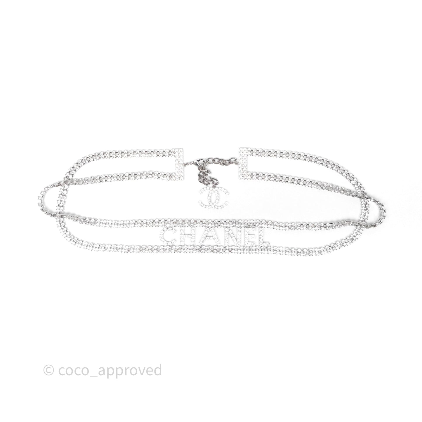 Chanel Crystals Logo Chain Belt Silver Tone 18S