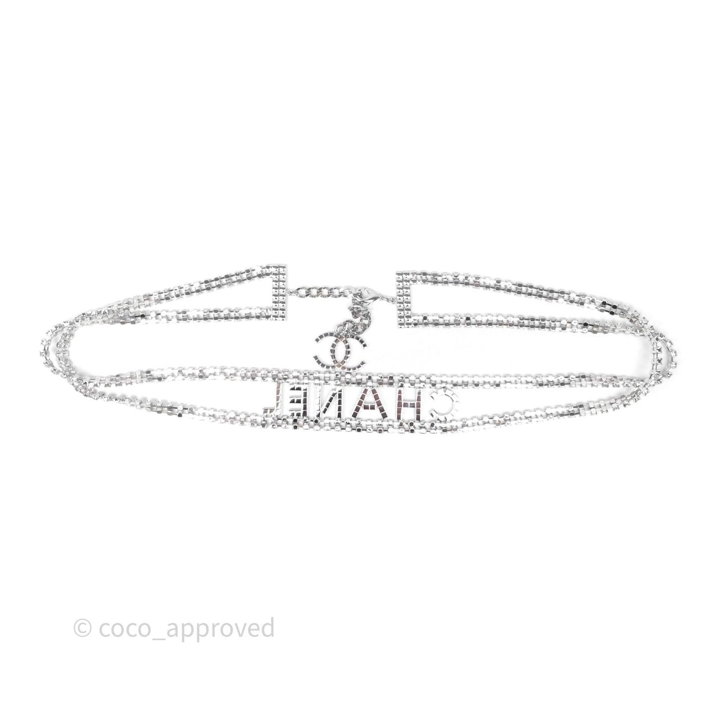 Chanel Crystals Logo Chain Belt Silver Tone 18S