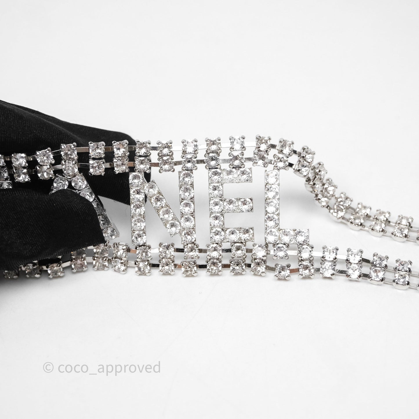 Chanel Crystals Logo Chain Belt Silver Tone 18S