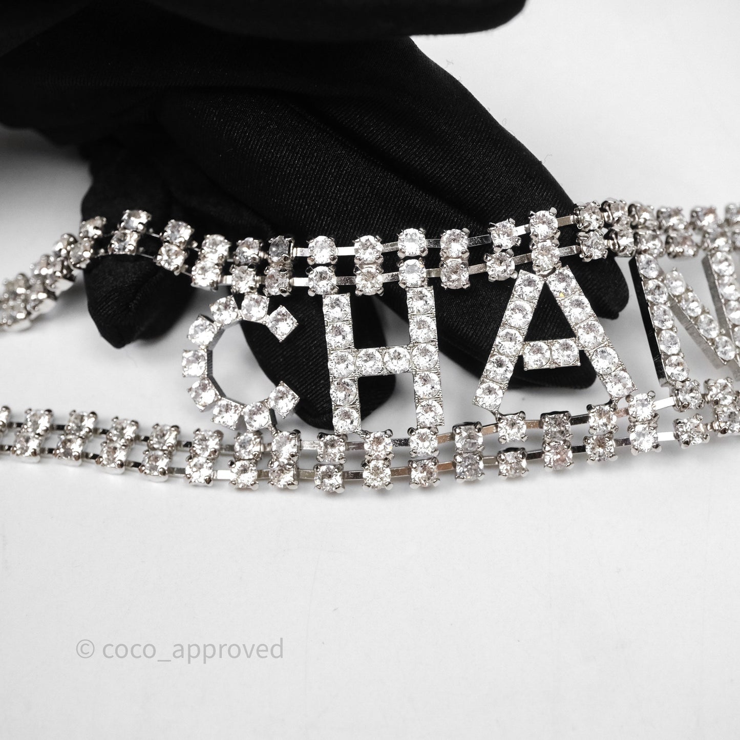 Chanel Crystals Logo Chain Belt Silver Tone 18S