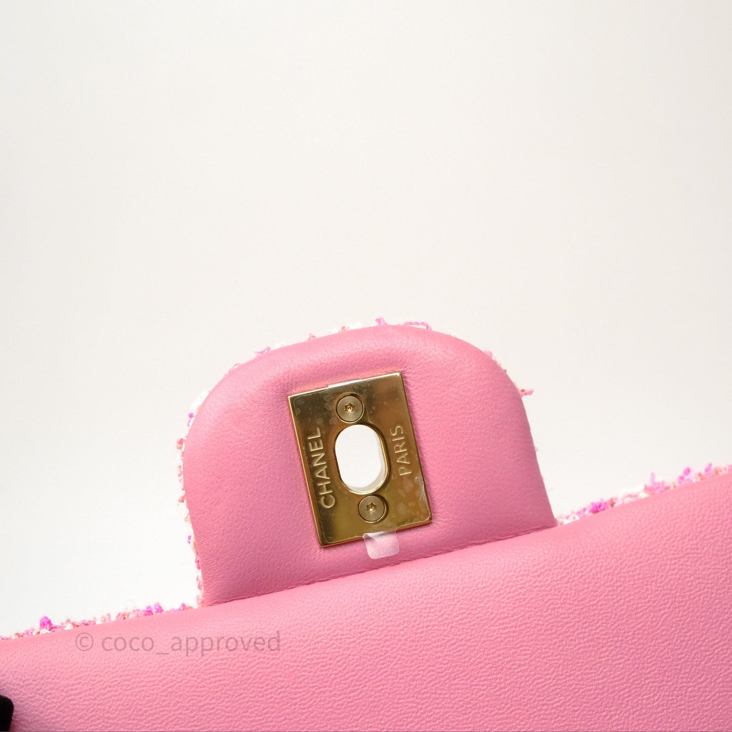 Chanel Tweed Quilted Mini Rectangular Flap Pink Tweed Gold Hardware