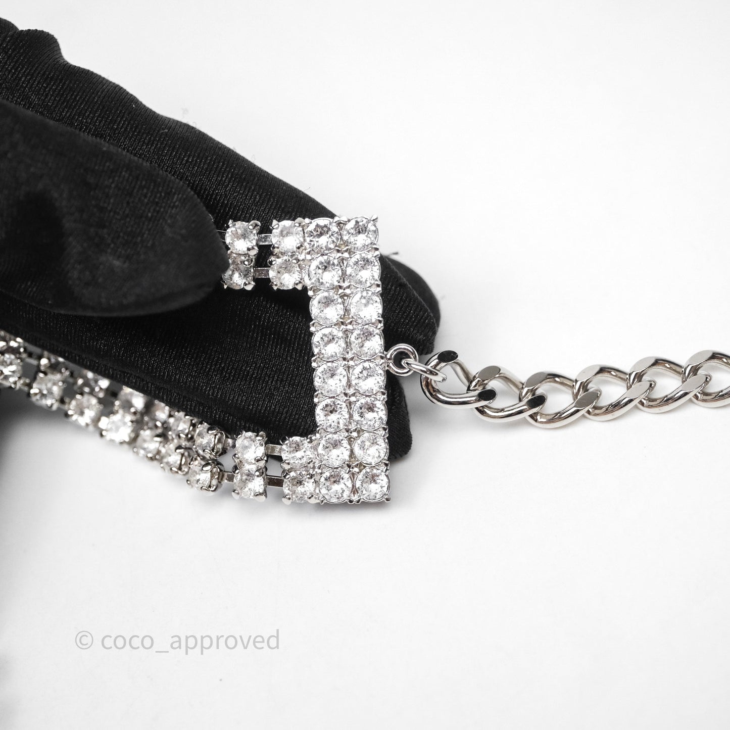 Chanel Crystals Logo Chain Belt Silver Tone 18S
