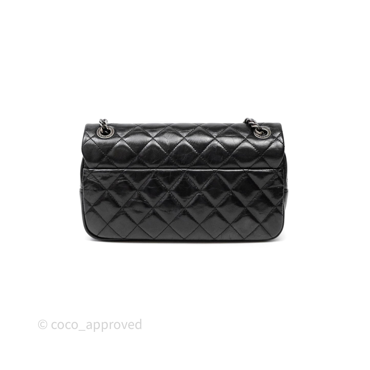Chanel Flap Bag Black Glazed Calfskin Ruthenium Hardware