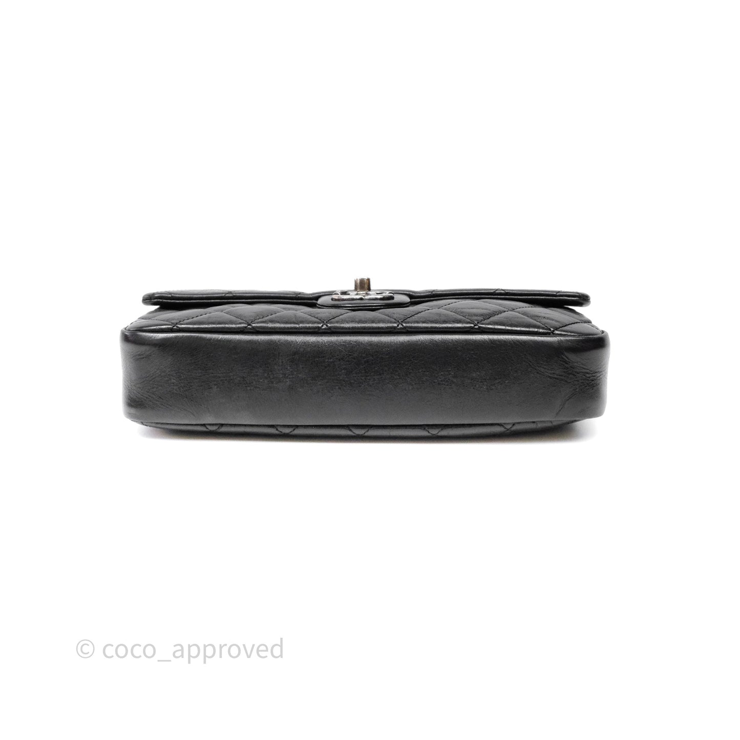 Chanel Flap Bag Black Glazed Calfskin Ruthenium Hardware