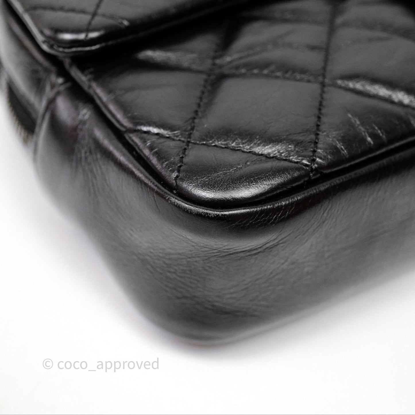Chanel Flap Bag Black Glazed Calfskin Ruthenium Hardware