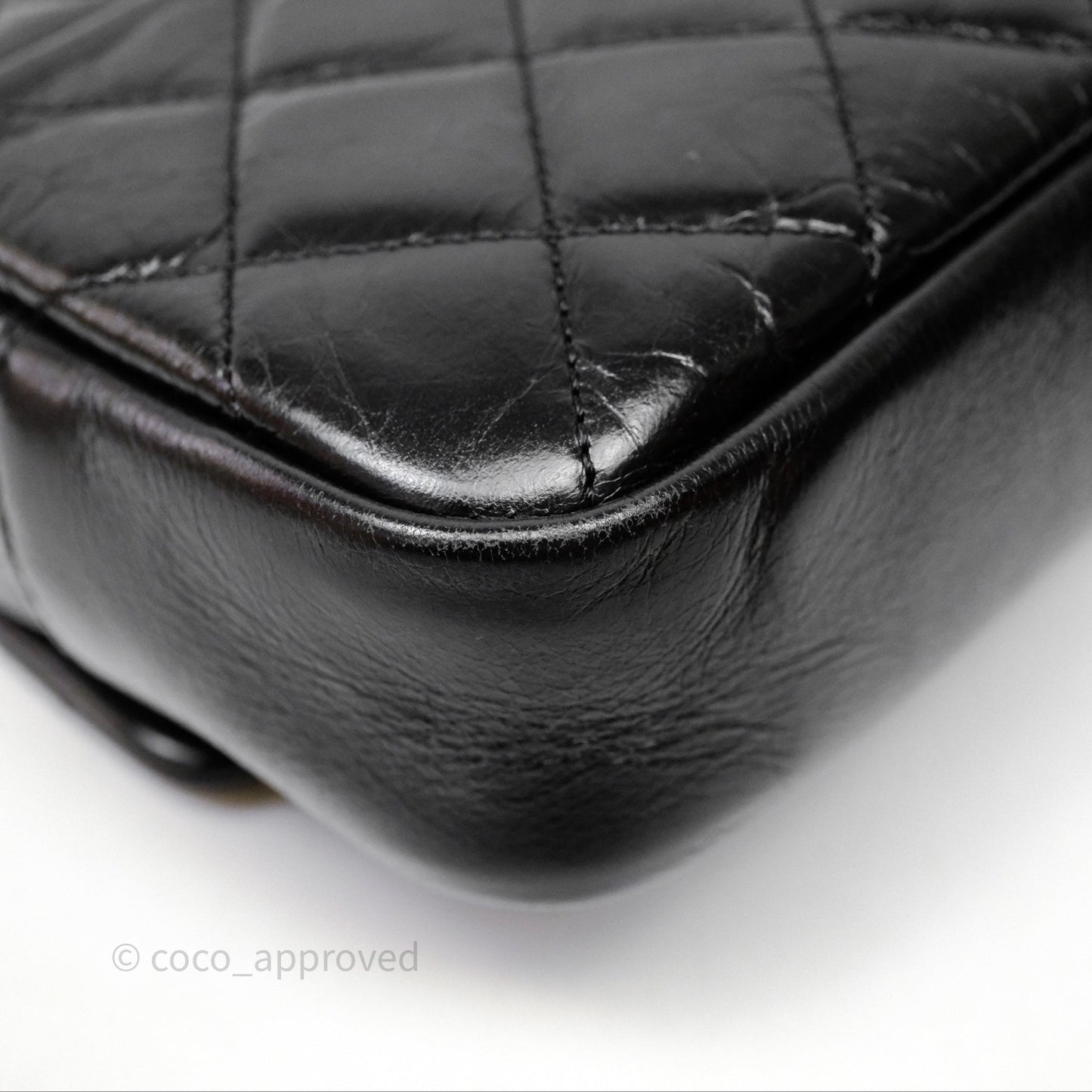 Chanel Flap Bag Black Glazed Calfskin Ruthenium Hardware