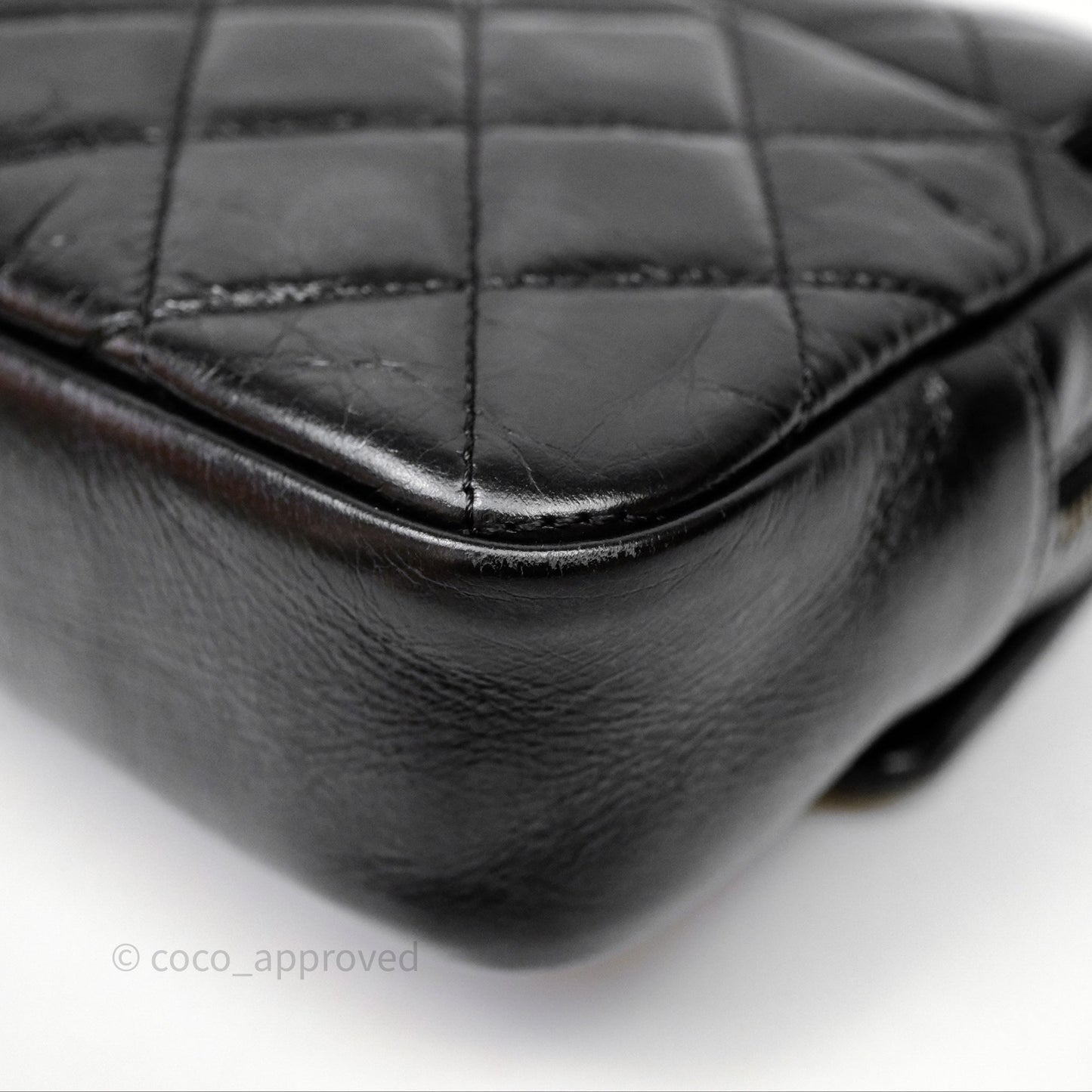 Chanel Flap Bag Black Glazed Calfskin Ruthenium Hardware