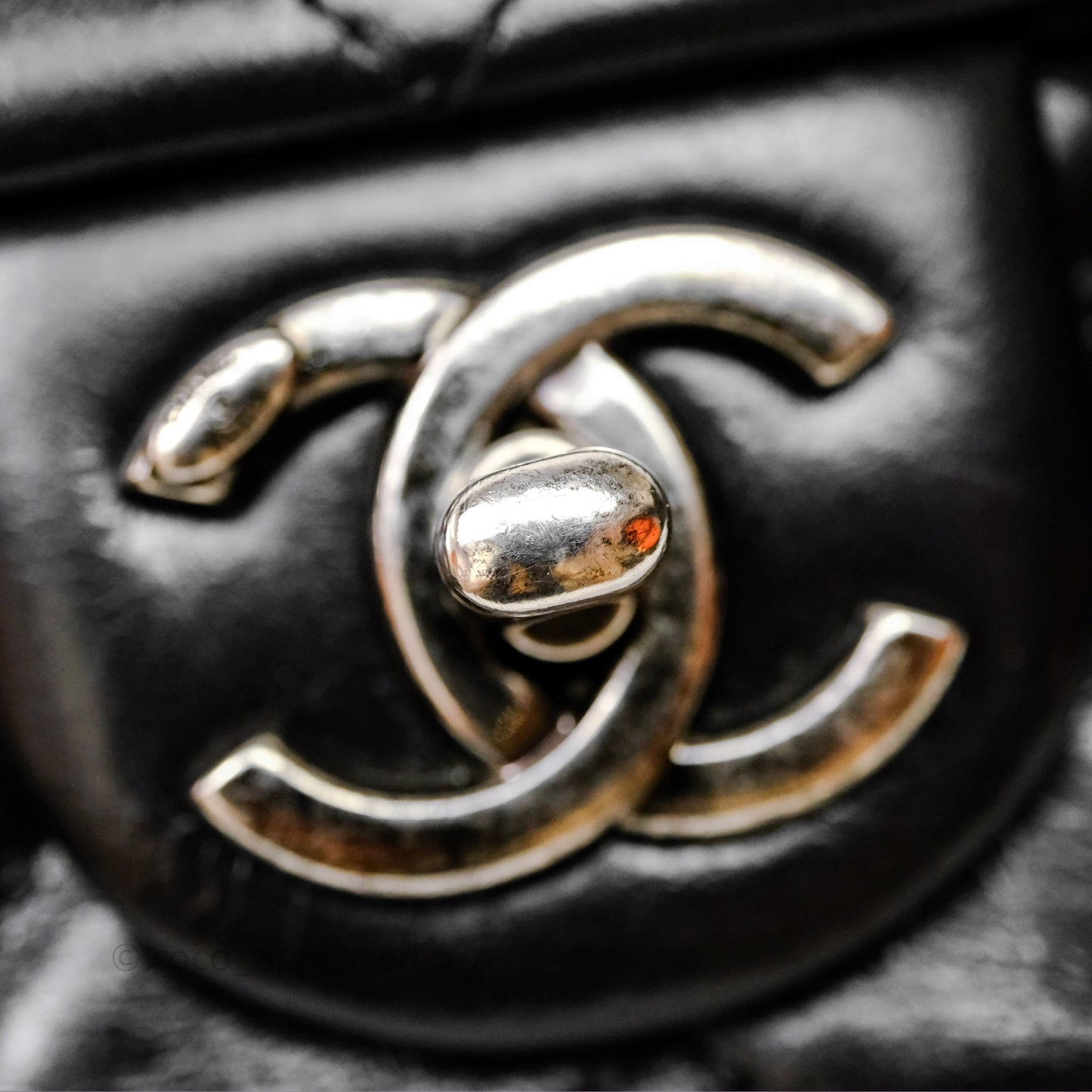 Chanel Flap Bag Black Glazed Calfskin Ruthenium Hardware