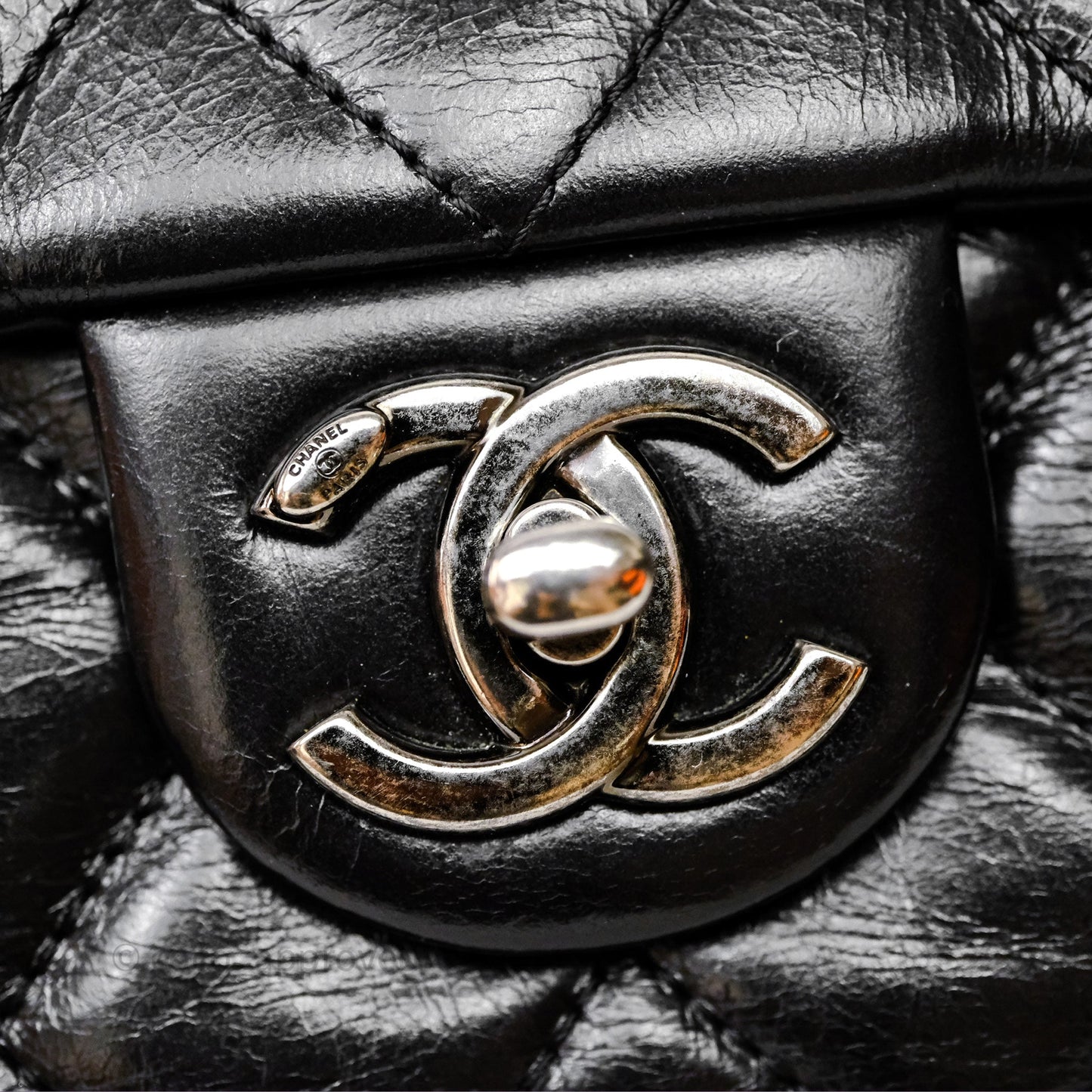 Chanel Flap Bag Black Glazed Calfskin Ruthenium Hardware