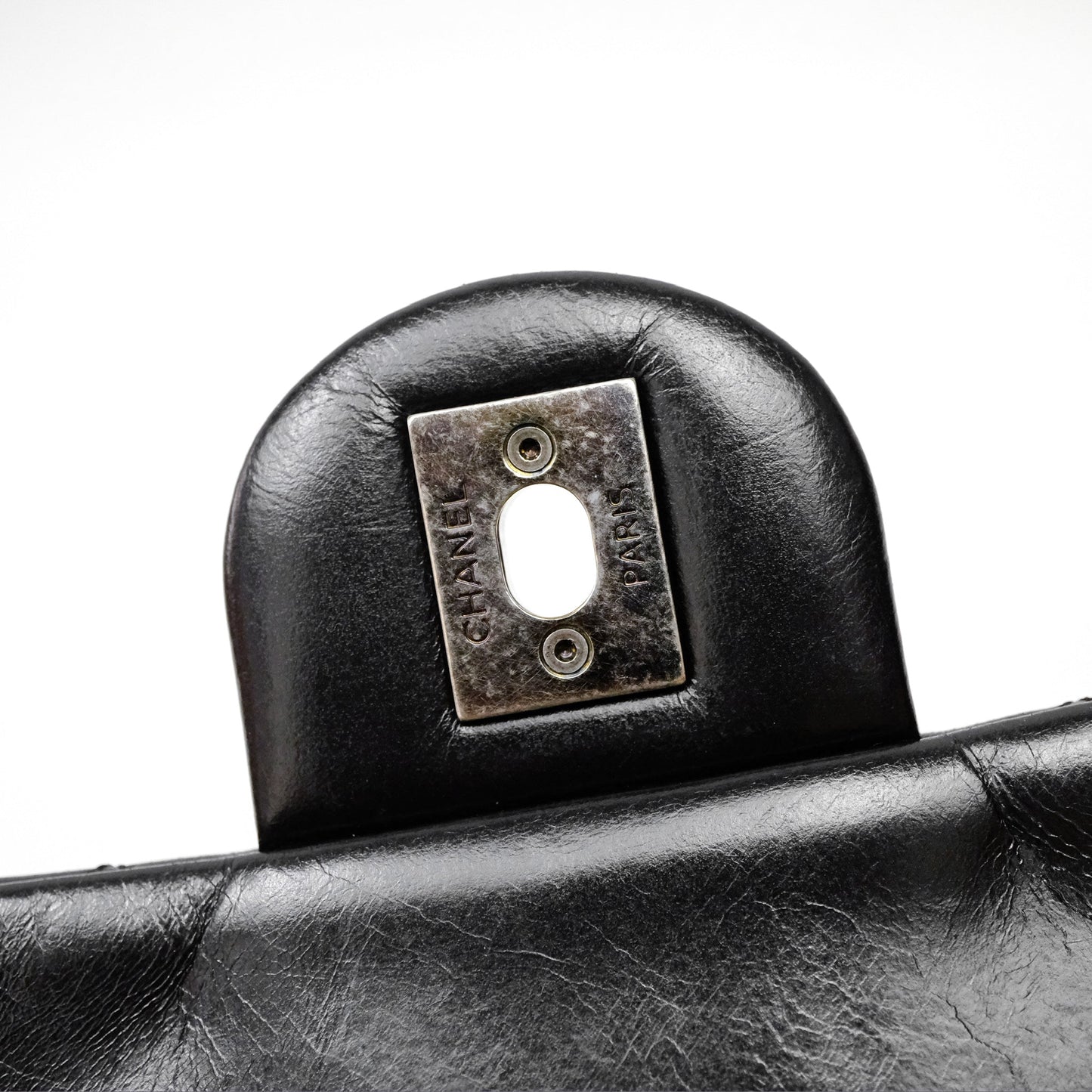 Chanel Flap Bag Black Glazed Calfskin Ruthenium Hardware