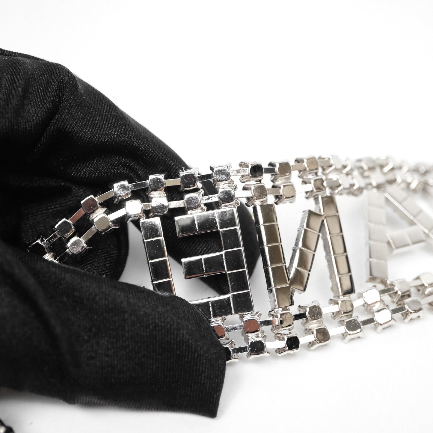 Chanel Crystals Logo Chain Belt Silver Tone 18S