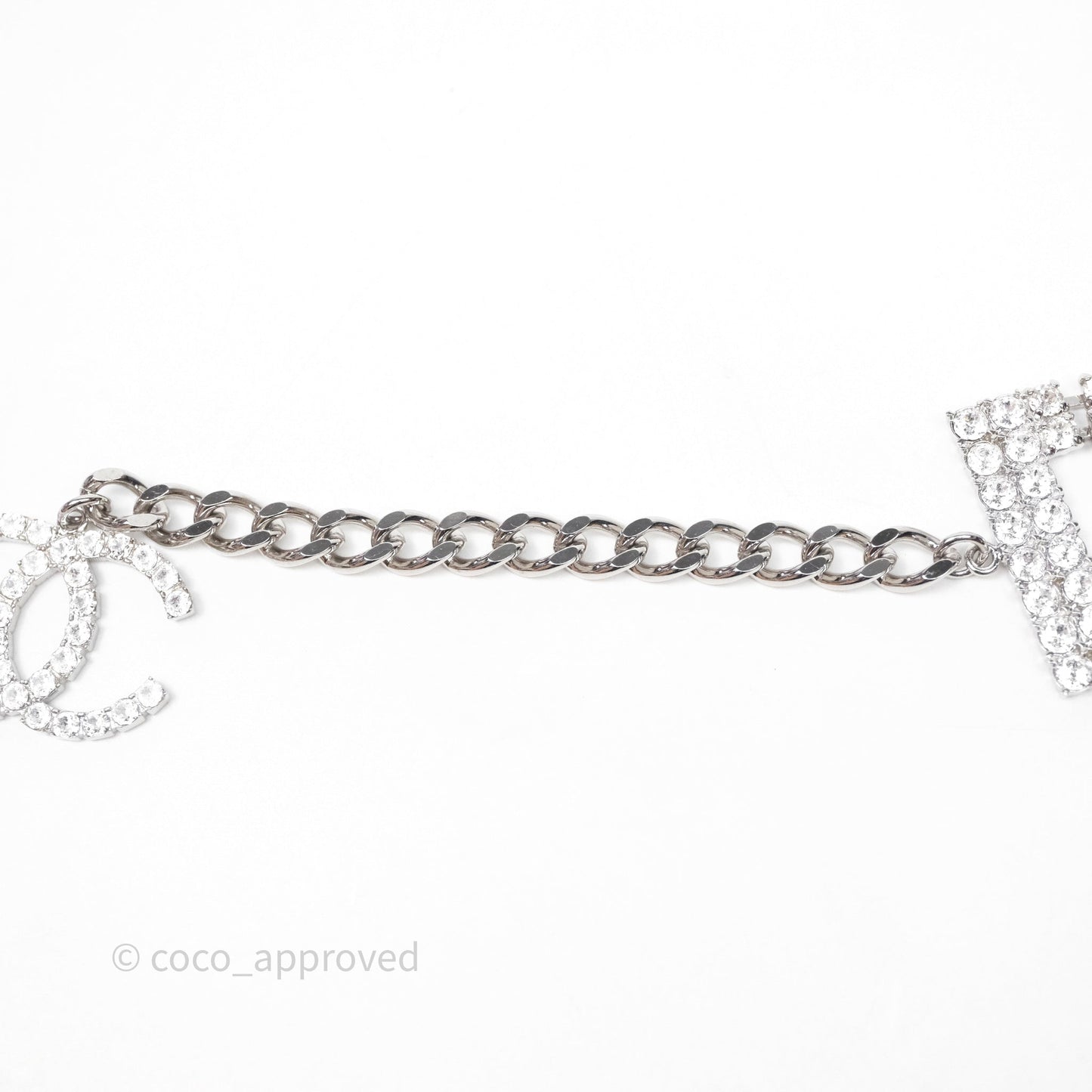 Chanel Crystals Logo Chain Belt Silver Tone 18S