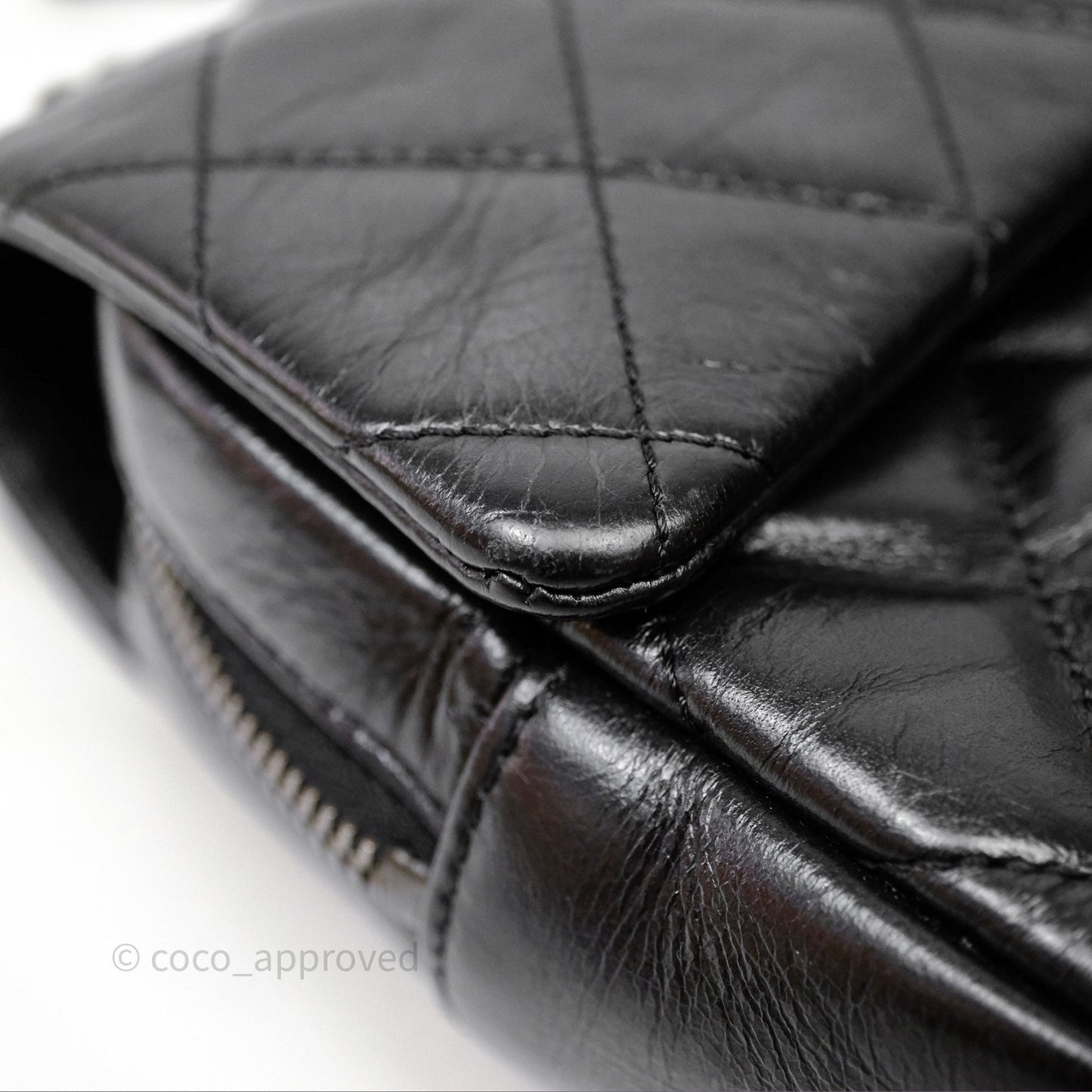 Chanel Flap Bag Black Glazed Calfskin Ruthenium Hardware