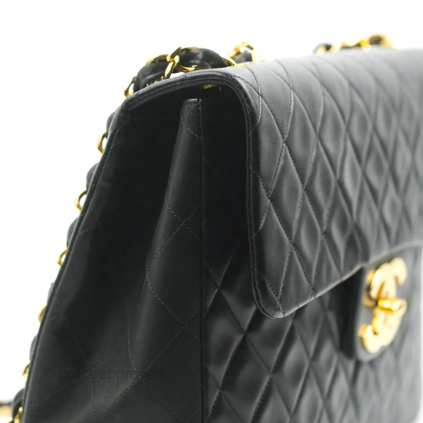 Chanel Vintage XL Jumbo Single Flap Black Lambskin 24K Gold Hardware