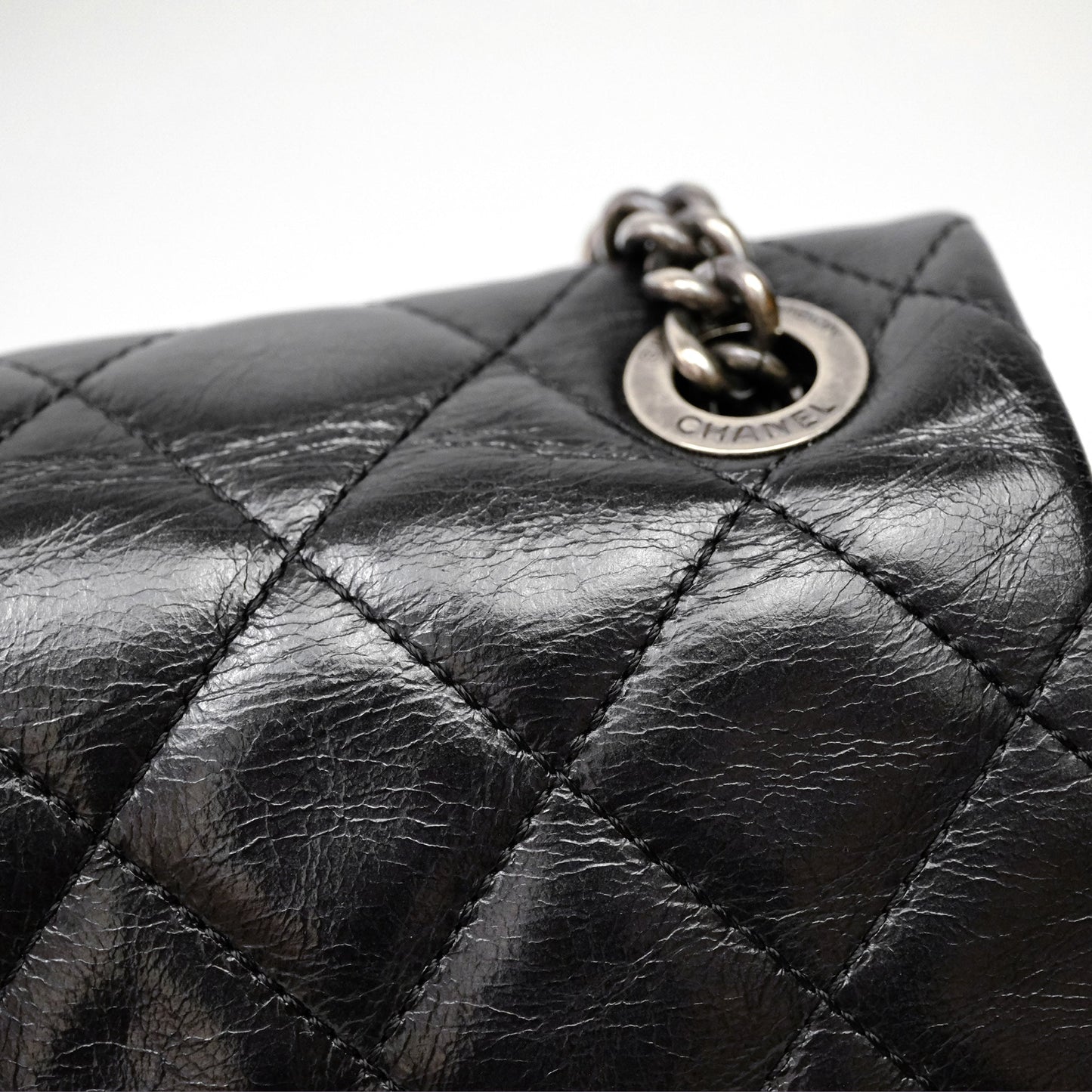 Chanel Flap Bag Black Glazed Calfskin Ruthenium Hardware