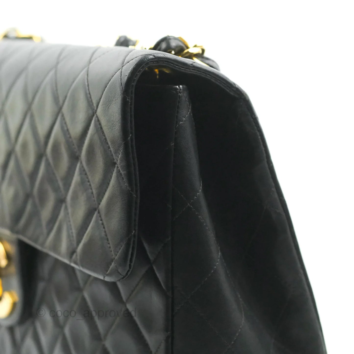 Chanel Vintage XL Jumbo Single Flap Black Lambskin 24K Gold Hardware