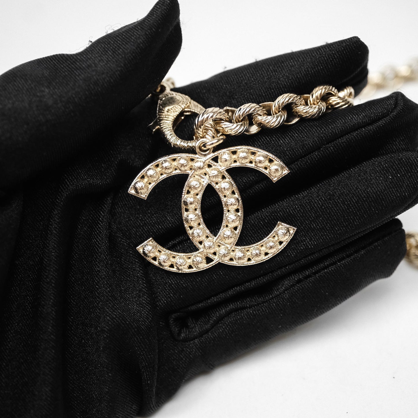 Chanel Crystals Logo Chain Belt Gold Tone 19S