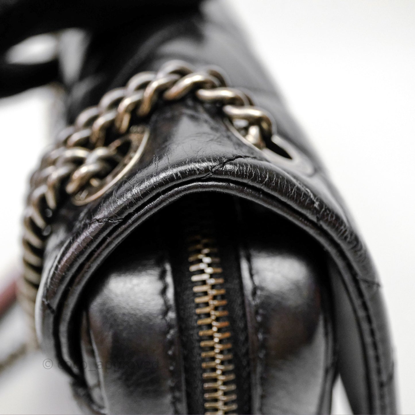 Chanel Flap Bag Black Glazed Calfskin Ruthenium Hardware
