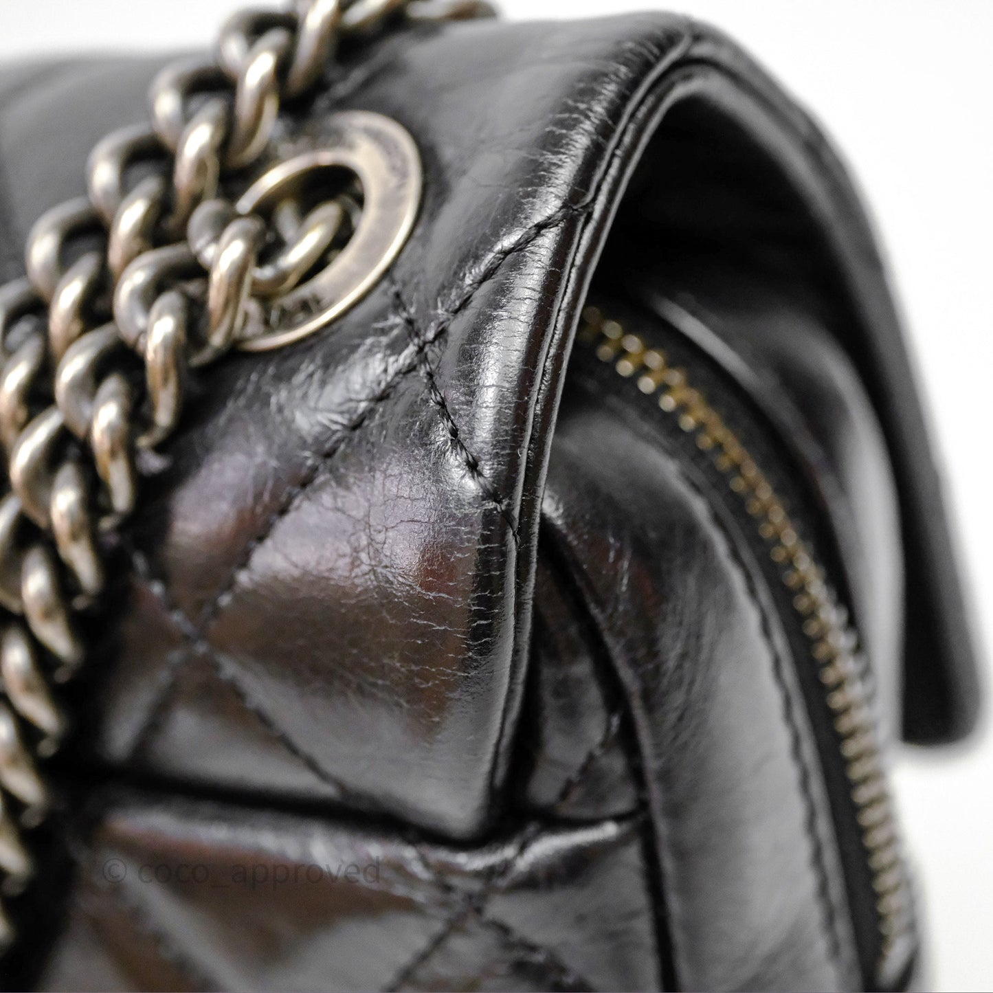 Chanel Flap Bag Black Glazed Calfskin Ruthenium Hardware