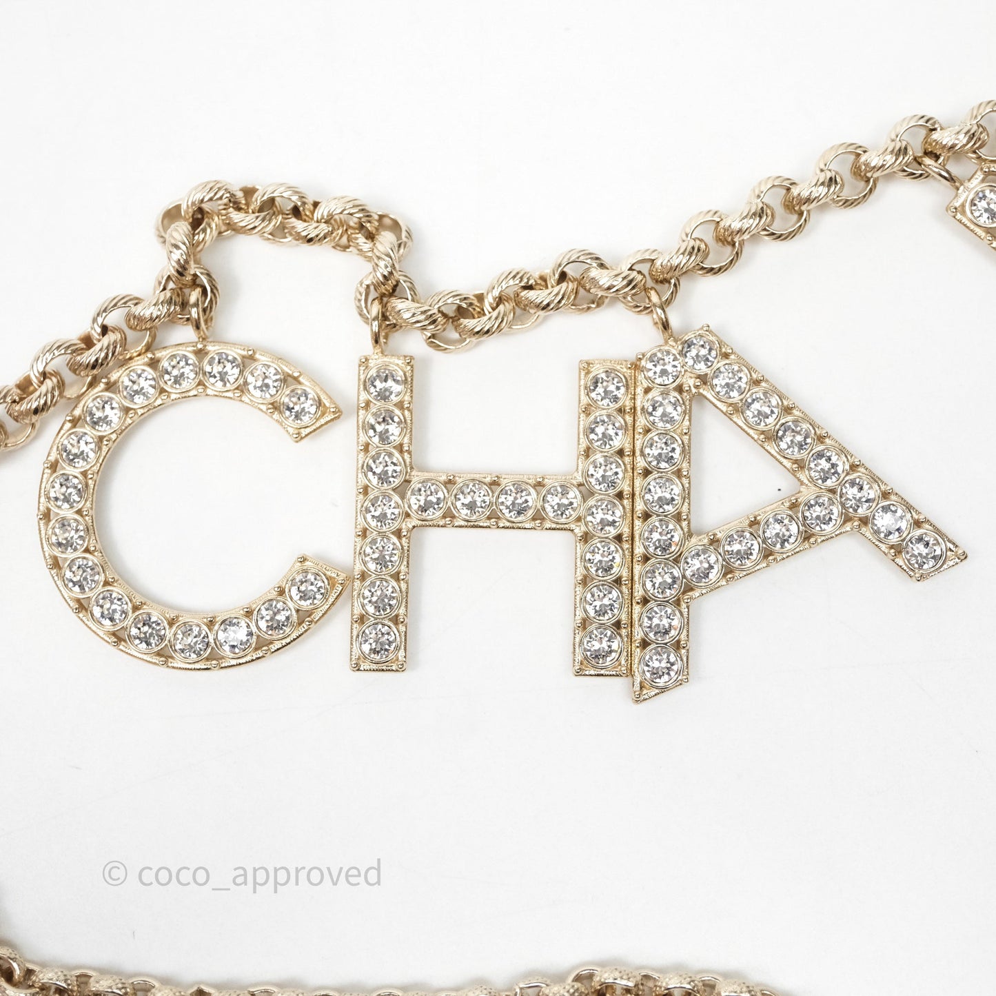 Chanel Crystals Logo Chain Belt Gold Tone 19S