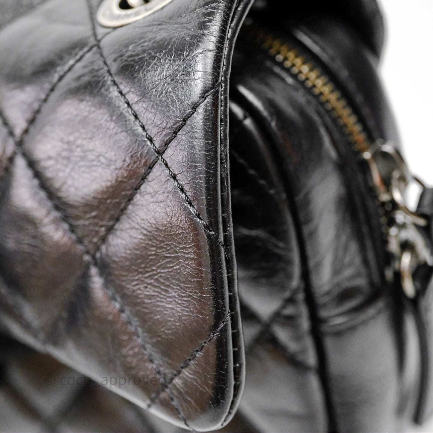 Chanel Flap Bag Black Glazed Calfskin Ruthenium Hardware