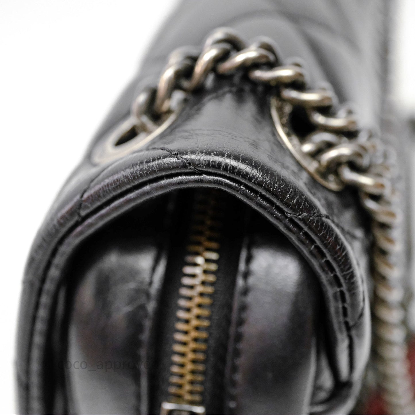 Chanel Flap Bag Black Glazed Calfskin Ruthenium Hardware