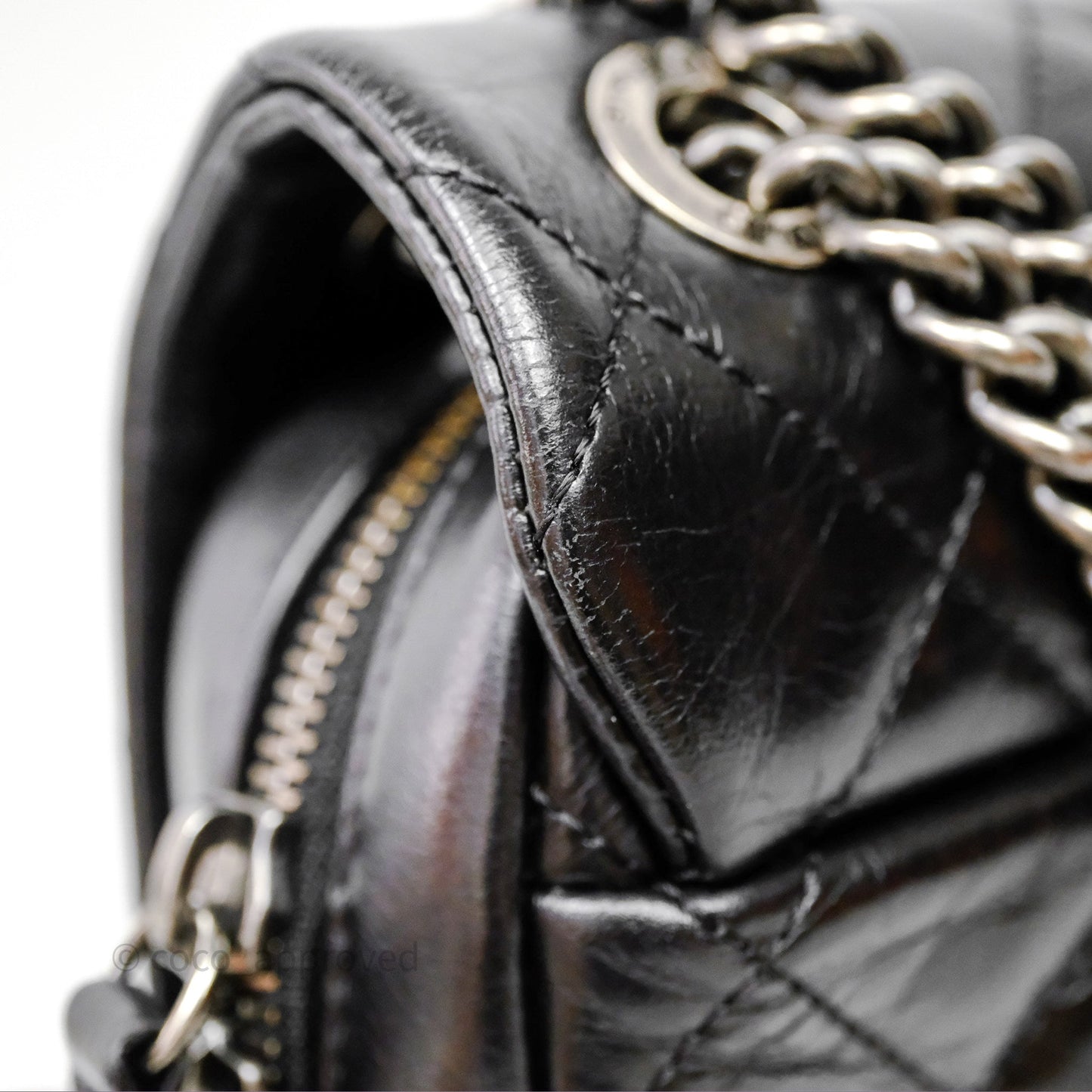 Chanel Flap Bag Black Glazed Calfskin Ruthenium Hardware