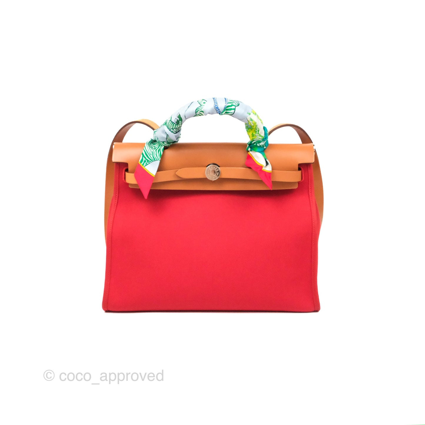 Hermès Herbag Zip 31 Retourne Red/Natural Canvas Palladium Hardware