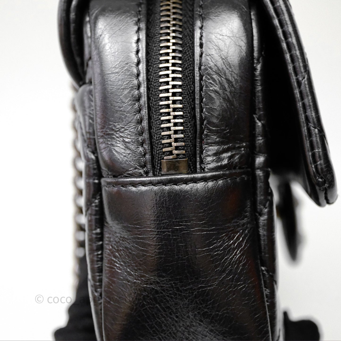 Chanel Flap Bag Black Glazed Calfskin Ruthenium Hardware