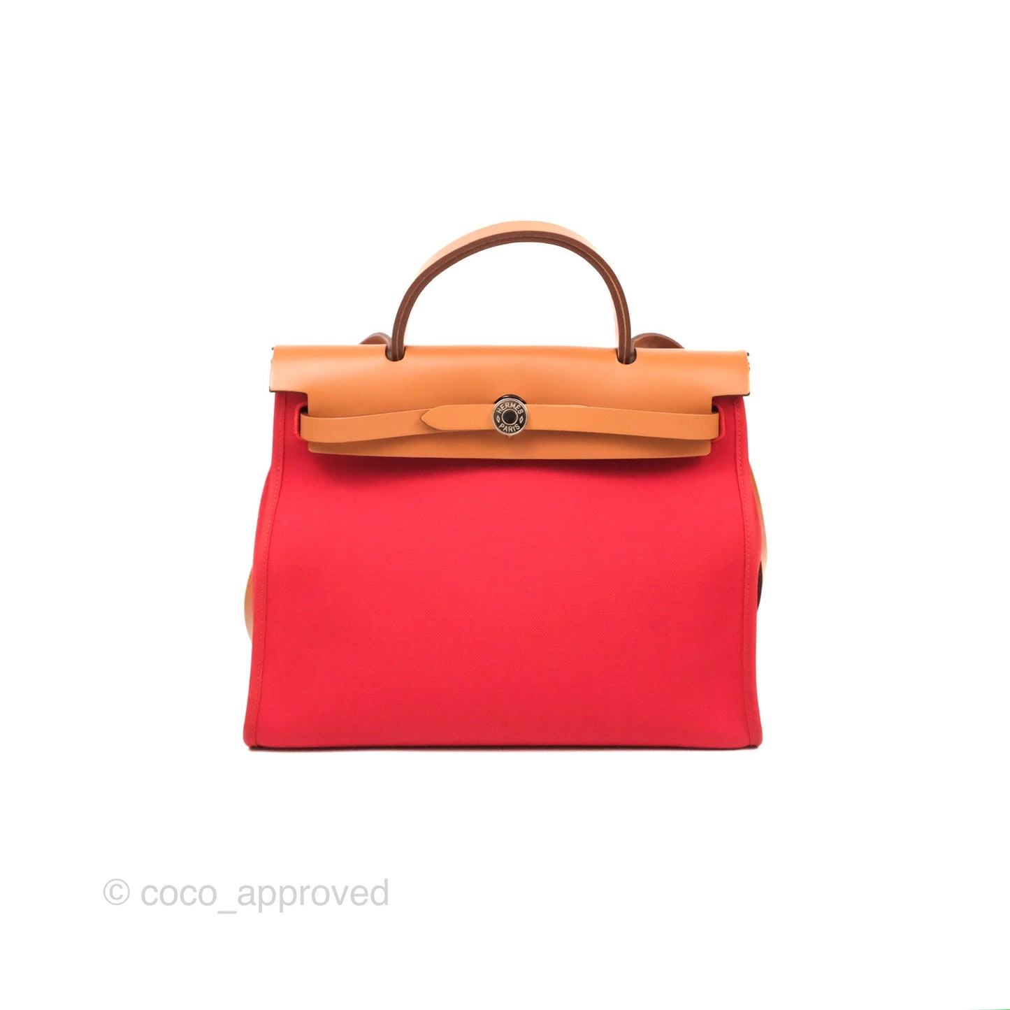 Hermès Herbag Zip 31 Retourne Red/Natural Canvas Palladium Hardware