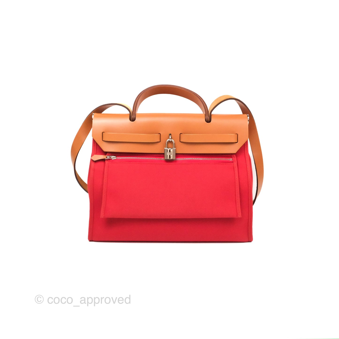 Hermès Herbag Zip 31 Retourne Red/Natural Canvas Palladium Hardware
