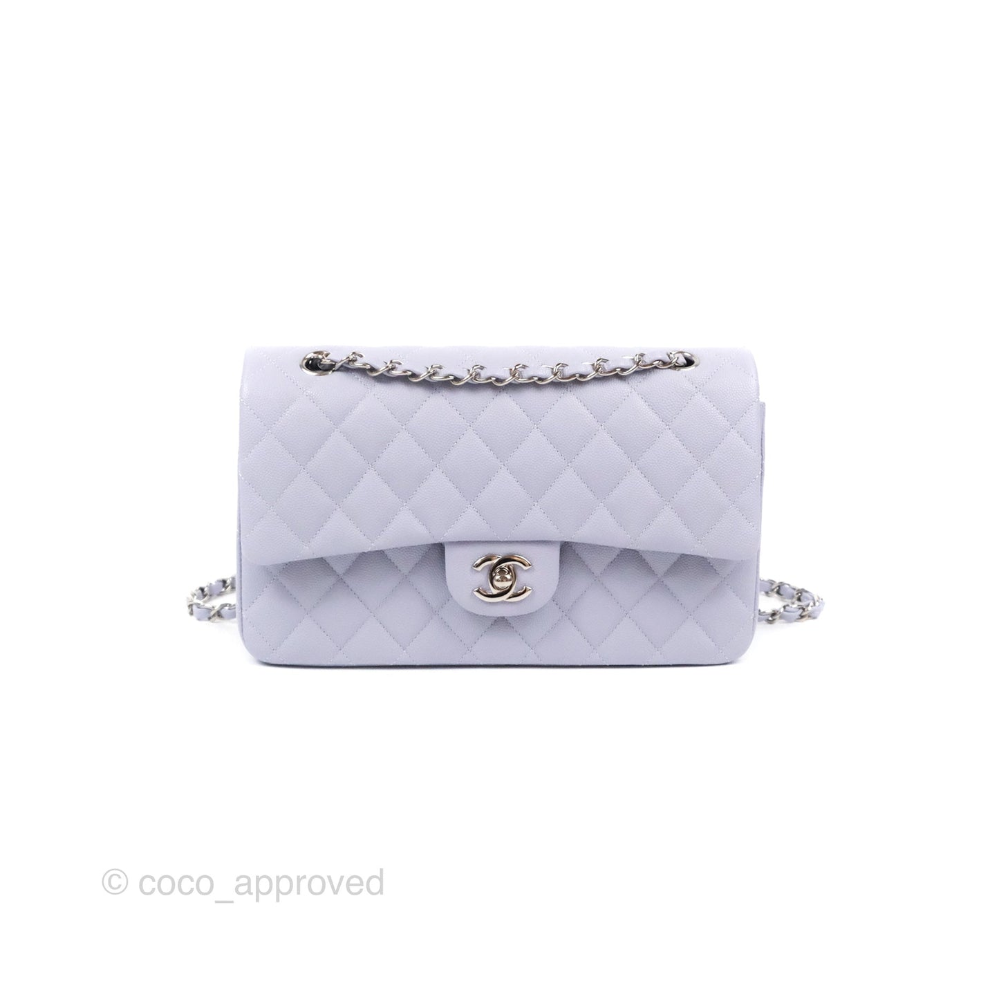 Chanel Classic M/L Medium Flap Quilted Lilac Caviar Silver Hardware