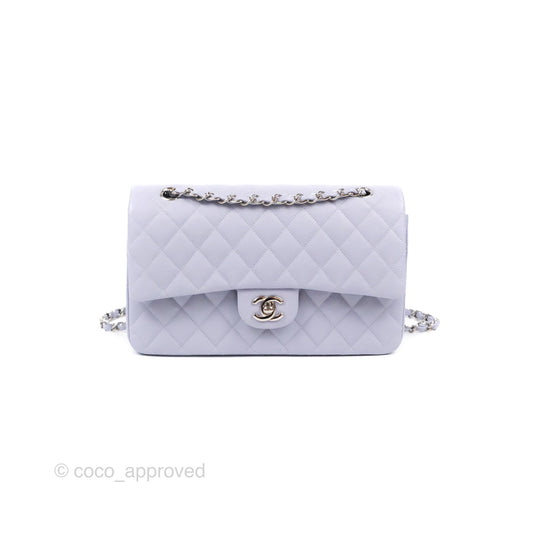 Chanel Classic M/L Medium Flap Quilted Lilac Caviar Silver Hardware