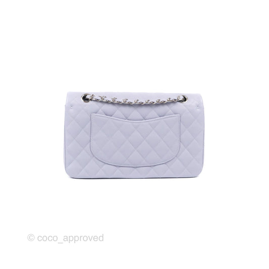 Chanel Classic M/L Medium Flap Quilted Lilac Caviar Silver Hardware