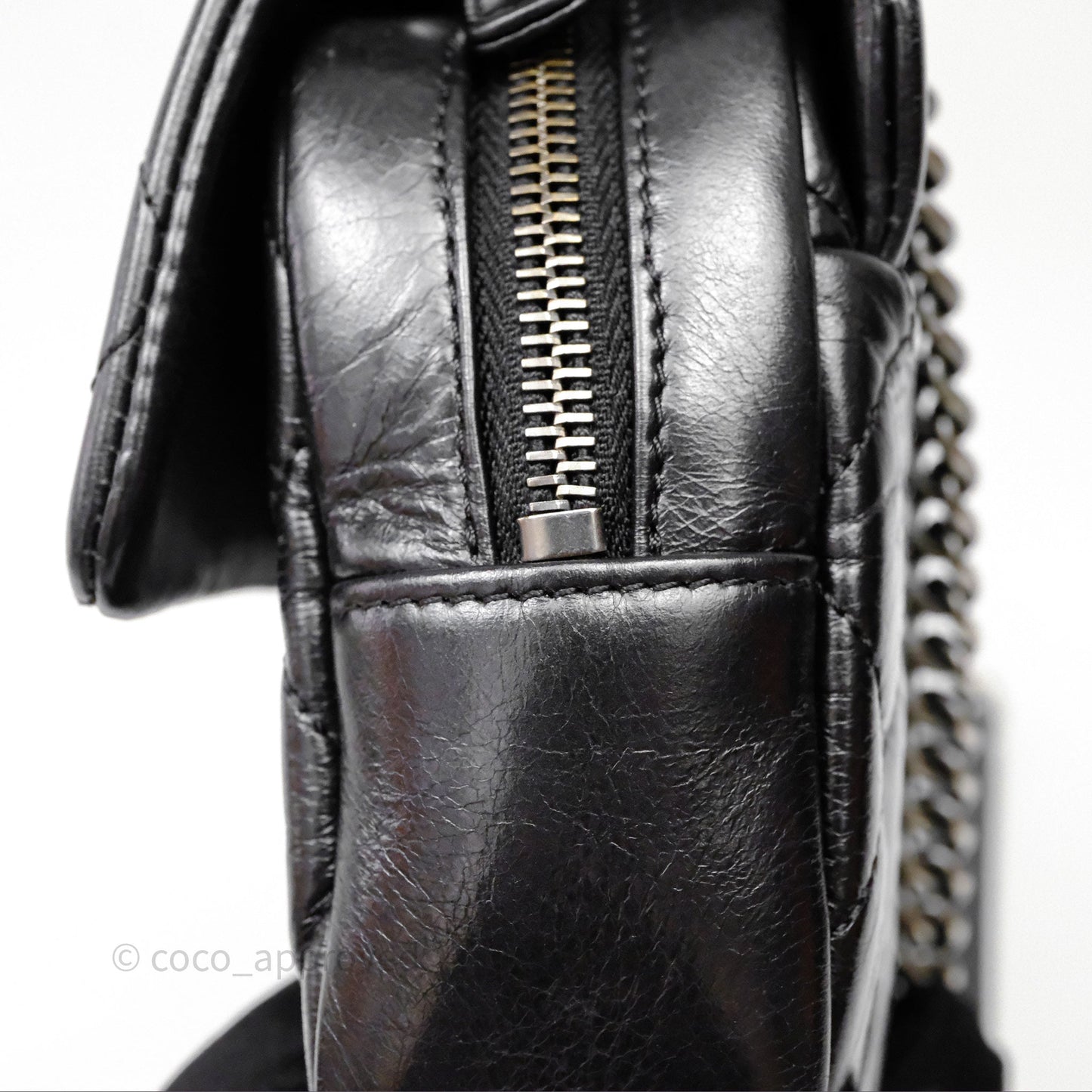 Chanel Flap Bag Black Glazed Calfskin Ruthenium Hardware
